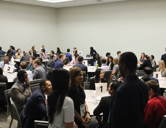 Image: People at tables talking